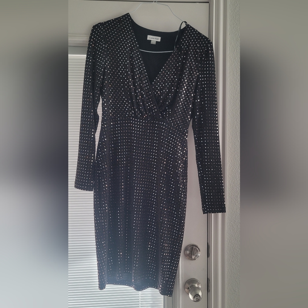 NWOT Black Sequin Calvin Klein Dress Size 8 Long Sleeve